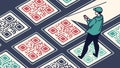 Person scanning QR code pattern, digital interaction vector design Generative AI