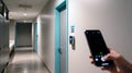 Person Scanning QR Code with Smartphone for Door Access, generative ai Royalty Free Stock Photo