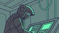 Person in Sci-Fi Suit at Control Console Vector Art, vector design Generative AI Royalty Free Stock Photo