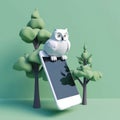 A person scrolling through their cell phone completely ignorant to the sagely owl perched on the branch Psychology