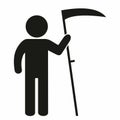 Person with scythe , farmer, male, haymaking, black silhouette, web vector icon, symbol
