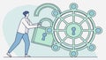 Person securing digital lock, symbolizing cybersecurity and data protection, vector design Generative AI Royalty Free Stock Photo