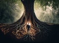 person standing in front of a tree with deep roots (AI Generated)