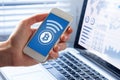 Person sending bitcoin with smartphone for online payment, business, screen