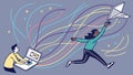 Person sending paper planes with letters, message delivery vector design Generative AI