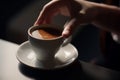 Person serving coffee cup. Generate Ai