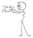 Person Shaking Empty Piggy Bank, No Money, Vector Cartoon Stick Figure Illustration