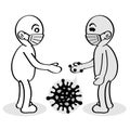 A person shaking hands. Contact may cause infection. Coronavirus is attached to the hand.