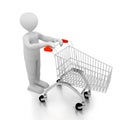 Person with shoping cart over white