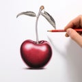 Hyperrealistic Illustration: Enlarged Leaf On Cherry