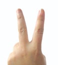 Human Hand Giving Victory Sign with Two Fingers