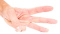 Person showing three fingers isolated