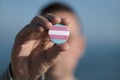 Person shows a transgender pride flag Royalty Free Stock Photo