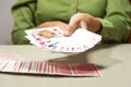 person shuffling cards for a card game Royalty Free Stock Photo