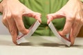 person shuffling cards for a card game Royalty Free Stock Photo