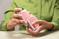 person shuffling cards for a card game Royalty Free Stock Photo