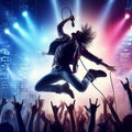 person sing play song dance jump pose music in concert illustration