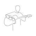 Person sing a song with acoustic classical guitar continuous one line art drawing vector illustration minimalist design