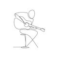 Person sing a song with acoustic classical guitar continuous one line art drawing vector illustration minimalist design