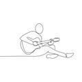 Person sing a song with acoustic guitar continuous one line art drawing vector illustration minimalist design Royalty Free Stock Photo