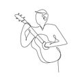 Person sing a song with acoustic guitar continuous one line art drawing vector illustration minimalist design