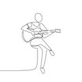 Person sing a song with acoustic guitar continuous one line art drawing vector illustration minimalist design Royalty Free Stock Photo