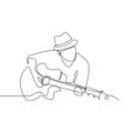 Person sing a song with acoustic jazz guitar continuous one line art drawing vector illustration minimalist design Royalty Free Stock Photo