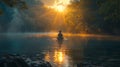 A person sits by a flowing river their eyes closed in deep contemplation as they search for inner peace and Royalty Free Stock Photo