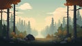 Sassy Forest With Mountains: Minimalist Cartoon Background