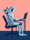 A person sits wearing a haptic feedback suit as a robotic arm adjusts the programming of an AIcontrolled system in the
