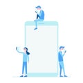 Mobile phone and people set flat illustration