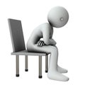 A person sitting in a chair, dazed, looking at the surroundings with unfocused eyes.