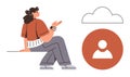 Person Sitting and Interacting with Cloud Technology and User Icon Royalty Free Stock Photo