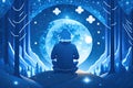 a person sitting in the middle of a forest at night, yoda meditation, generative ai Royalty Free Stock Photo