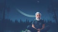 a person sitting in the middle of a forest at night, yoda meditation, generative ai Royalty Free Stock Photo