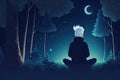 a person sitting in the middle of a forest at night, yoga meditation, generative ai Royalty Free Stock Photo