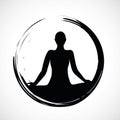 Person sitting in yoga lotus position in black circle Royalty Free Stock Photo