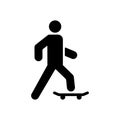 Person on Skateboard Black Silhouette Icon. Skateboarding Sport Man Glyph Pictogram. Skater Hobby Flat Symbol. Skating Royalty Free Stock Photo