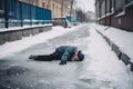A person slipped and fell on the street on the ice. AI Generated
