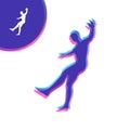 Person slipping and falling. Silhouette of a Man Fallen Down. Vector Illustration