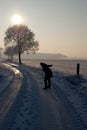 Person slipping on icy road Royalty Free Stock Photo