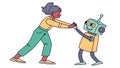 Person and Small Robot Shaking Hands Vector Partnership and Future Tech, vector design Generative AI Royalty Free Stock Photo
