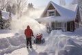 Person with snowblower at home in winter