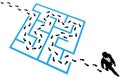 Person solves business problem maze puzzle