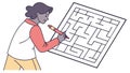 Person solving a challenging maze puzzle. Mental challenge and fun, vector design Generative AI Royalty Free Stock Photo