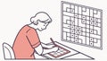 Person Solving Sudoku with Pen, Brain Game, Intellectual Challenge vector design Generative AI Royalty Free Stock Photo