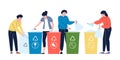 Person sorting garbage for recycle. Management waste in trash cans. Ecology recycling service concept, separated paper