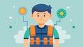 A person with SPD finds comfort in wearing a weighted vest to help regulate their sensory system.. Vector illustration.
