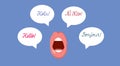 Polyglot Mouth Saying Hello in Many Languages Vector Illustration