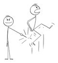 Person Stabbing or Pricking Another Man in His Bottom or Butt , Vector Cartoon Stick Figure Illustration